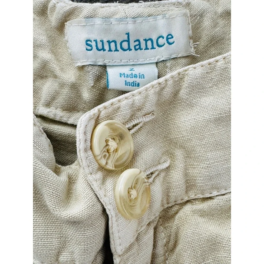 SUNDANCE Linen Blend Shorts Sandy‎ Beige Crochet Lace Trim 6